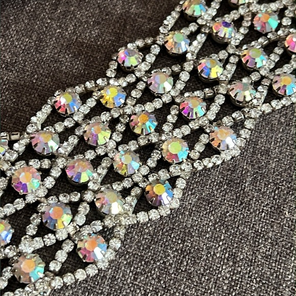 Exquisite Vintage Borealis & Crystal Silver Wide Bracelet - Picture 7 of 11